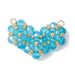 Темно-Голубой Стеклянные подвески, шарма сердца, с 304 открытыми соединительными кольцами из нержавеющей стали и бусинами, граненые, глубокое синее небо, 22x33~33.5x7~8 мм, отверстие : 3 мм