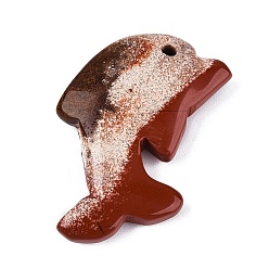 Красный Камень Природные красной яшмы подвески, прелести дельфинов, 29~31x27~33x6.5~8.5 мм, отверстие : 1.8~2 мм