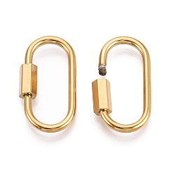 Настоящее золото 18K 304 карабин с замком из нержавеющей стали, овальные, ионное покрытие (ip), реальный 18 k позолоченный, 26x13x2 мм