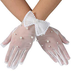 Белый Кружевные перчатки невесты из полиэстера, с имитацией жемчуга, белые, 231x105x14.5 мм