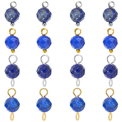 Lapis Lazuli 16Pcs 4 Styles September Birthstone Natural Lapis Lazuli Pendant and Connector Charms, Round, with Brass Findings, 11~14mm, Hole: 2~2.5mm, 4pcs/style