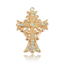 Cristal AB Plaqué or alliage strass croisées gros pendentifs, cristal ab, 89x58x7mm, Trou: 4mm