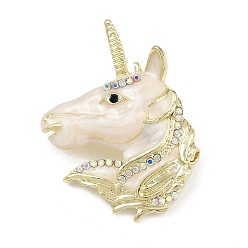 Белый Эмалированные булавки единорога, Броши из сплава со стразами для рюкзака, белые, 52x40 мм