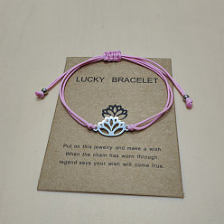 Сливовый 201 браслеты из нержавеющей стали с звеньями в виде лотоса, регулируемые вощеные плетеные браслеты для мужчин и женщин, слива, 4~10-1/4 дюйм (10~26 см)