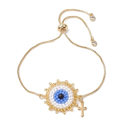 Золотой Регулируемые браслеты из латуни, со стеклянными звеньями ручной работы, глаз, золотые, внутренний диаметр: 2~3 дюйм (5~7.5 см)