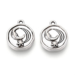 Античное Серебро Подвески из сплава в тибетском стиле, плоский круглый и лунный, античное серебро, 15x12.5x3 мм, отверстие : 1.2 мм