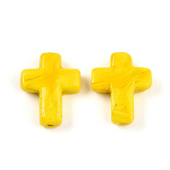 Желтый Бусины лэмпворк , крестик, желтые, 24~26x20~20.5x6~7.5 мм, отверстие : 1.6~1.8 мм