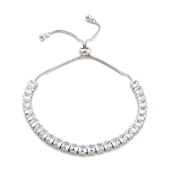 Платина Браслеты-слайдеры из латуни с прозрачным кубическим цирконием и квадратной коробкой, без никеля , долговечный, платина, 10-1/2 дюйм (26.8 см)