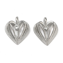 Платина Подвески из сплава и страза, сердце прелести, без свинца и без кадмия, платина, 19x16x6 мм, отверстие : 2 мм