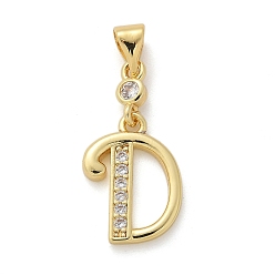 Letter D Латунные микро проложить кубического циркония подвески, долговечный, без свинца и без кадмия, стойки покрытие, письмо амулеты, Буква D, 16x12x2 мм, отверстие : 4.5x3.5 мм