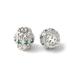 Зеленый Латунные микро проложить Цирконий Европейский бисером, баррель, стойки покрытие, прочное покрытие, без кадмия и без свинца, зелёные, 8x7.5 мм, отверстие : 4 мм