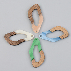 (52) Непрозрачная лаванда Подвески из непрозрачной смолы и ореха, слеза, разноцветные, 38x20x3 мм, отверстие : 2 мм