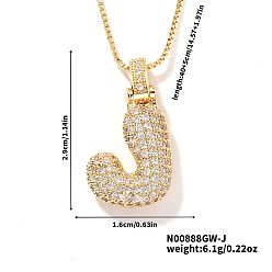 Letter J Элегантные латунные микропаве прозрачные кубические цирконии 3d начальные ожерелья, идеальный подарок для нее, золотые, буква J, 15.75 дюйм (40 см)
