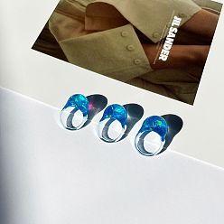 Темно-Голубой Полимерные пальцевые кольца, круглые, глубокое синее небо, размер США 7 (17.3 мм)