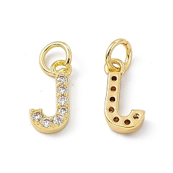 Letter J Real 18K Gold Plated Brass Micro Pave Clear Cubic Zirconia Charms, with Jump Ring, Letter.J, 11.5x7x2.5mm, Hole: 3.4mm
