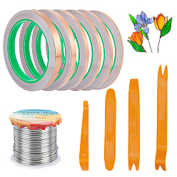 (52) Непрозрачная лаванда Комплекты ювелирных инструментов, в том числе 6 рулоны 6 размеры медная фольга клейкие ленты, круглая медная проволока для ювелирных изделий, инструмент для снятия автомобильной аудиосистемы с ABS, разноцветные, 0.3~0.9 см, около 20 м / рулон, 1 рулон/размер