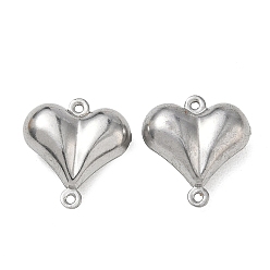 Heart 304 Stainless Steel Connector Charms, Stainless Steel Color, Puffed Heart, 16x15x6.5mm, Hole: 1mm