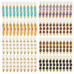 Golden 80Pcs 8 Styles Natural & Synthetic Gemstone Pendants, Round Bead Charms, with 304 Stainless Steel Findings, Golden, 28.3mm, Hole: 3.2mm, 10pcs/style