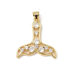 Настоящее золото 18K Латунные микро проложить кубического циркония подвески, рыбий хвост, без кадмия и без свинца, реальный 18 k позолоченный, 24x22x3 мм, отверстие : 4x4 мм