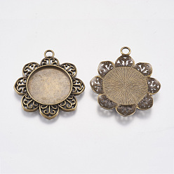 Античная Бронза Сеттинги для кулона ( кабошон ), тибетский стиль, без кадмия, без никеля и без свинца, цветок, античная бронза, лоток : 21x21 мм, 38x35.5x3 мм, отверстие : 3.5 мм