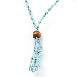 Light Sky Blue Necklace Makings, with Wax Cord and Wood Beads, Light Sky Blue, 28-3/8 inch(72~80cm)
