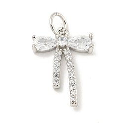 Платина Покрытие стойки латунь микропаве прозрачные подвески из кубического циркония, долговечный, с прыжковых колец, без свинца и без кадмия, бантом, платина, 16x12x3 мм, отверстие : 3 мм