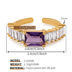 Rectangle Браслет-манжета из латуни с кубическим цирконием для женщин., золотые, прямоугольные, внутренний диаметр: регулируемый