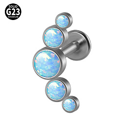 Рог G23 титановые безрезьбовые лабреты, с имитацией опал, цвет нержавеющей стали, рог, 6 мм, штифты : 1.2 мм