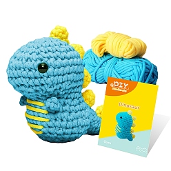 Светло-Голубой Набор для начинающих по вязанию крючком динозавра своими руками, включая пряжу, инструкция, Пластиковый маркер для запирания петель, глазки и крючки, иглы, начинка, Небесно-голубой, 8x17x23 см