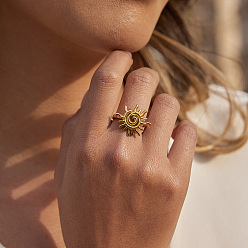 Настоящее золото 18K 304 кольца для пальцев из нержавеющей стали для женщин, солнце, реальный 18 k позолоченный, 18 мм, размер США 7 1/4 (17.5 мм)