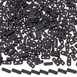 Black 315Pcs 2-Hole Baking Paint Glass Seed Beads, Rectangle, Black, 5x2x1.5mm, Hole: 0.7mm