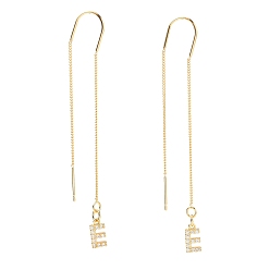 Letter E Brass Micro Pave Clear Cubic Zirconia Ear Threads, Stud Earrings, Letter.E, 72mm, Letter E: 9x5x1.5mm, Pin: 0.5mm