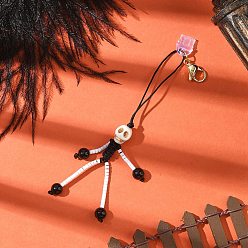 Белый Подвеска в виде скелета на тему Хэллоуина из стеклянных семян, натурального черного оникса и синтетической бирюзы, с карабинами и пылезащитными заглушками из ПВХ, белые, 120~127 мм