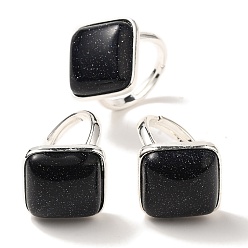 Синий Драгоценный Камень Регулируемые кольца из синтетического синего золота с золотым камнем, с латунной основой, без свинца и без кадмия, ромб, ромб: 24x25 мм, размер США 9 3/4 (19.5 мм)