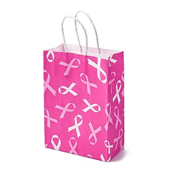 Ярко-Розовый Информационная лента печать бумажная упаковка сумки-тоут, сумки с ручками, прямоугольные, ярко-розовый, 15x8x21 см