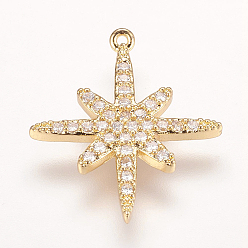 Золотой Латунные микро проложить кубического циркония подвески, звезда, золотые, 19x16x2 мм, отверстие : 1 мм