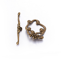 Antique Bronze Tibetan Style Toggle Clasps, Cadmium Free & Nickel Free & Lead Free, Flower, Antique Bronze, 39x26mm, Hole: 2mm