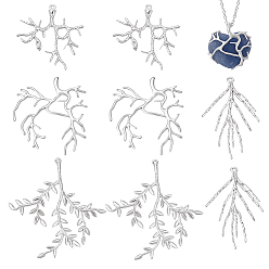 Серебро 8 шт 4 стили латунные подвески, ветки прелести, серебряные, 28.5~49x17~50x1.5~2 мм, отверстие : 1.4 мм, 2 шт / стиль
