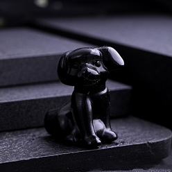 Obsidian Natural Obsidian Carved Dog Statue, Reiki Stone for Home Office Desktop Feng Shui Decoration, 32x25mm