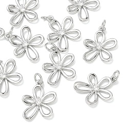 Platinum SHEGRACE Brass Micro Pave Clear Cubic Zirconia Pendants, Flower Charms, Cadmium Free & Nickel Free & Lead Free, Platinum, 17.5x14.5x2.5mm, Hole: 3mm