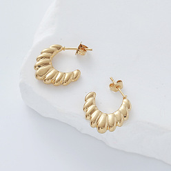 Золотой 304 из нержавеющей стали серьги, текстурированный c-образный, золотые, 17x18 мм