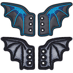 Черный 2 пары 2 стили пряжка для обуви из искусственной кожи на Хэллоуин для самостоятельного изготовления аксессуара для обуви, крылья, чёрные, 66~70x75~76.5x2 мм, отверстие : 4 мм, 1 пара / стиль