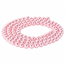 Pink 2 нити из перламутровых стеклянных жемчужных бусин, круглые, розовые, 8 мм, отверстие : 1.2 мм, около 50 шт / нитка