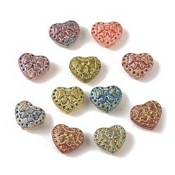 Сердце Краски для выпечки стеклянные бусины, золотой металл обвитыми, разноцветные, сердце с бантом, 14x16x7 мм, отверстие : 1.2 мм