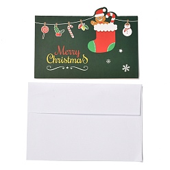 Christmas Sock Pattern Christmas Theme Greeting Cards, with White Blank Envelopes, Xmas Gifts Cards, Green, Christmas Sock Pattern, 100x140x0.3mm
