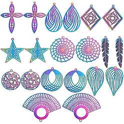 Rainbow Color 20 шт. 10 стиль вакуумное покрытие pvd 201 филигранные подвески из нержавеющей стали, гравированные металлические украшения, разнообразные, Радуга цветов, 2 шт / стиль