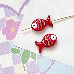 Красный Милые бусины из эмали из сплава, рыба, красные, 9x15 мм, отверстие : 1.7 мм