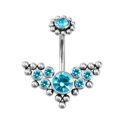 Светло-Голубой 316l хирургическая нержавеющая сталь с кубическим цирконием 15 калиброванные кольца для пупка, пирсинг пупка кольца, изогнутая штанга украшения для тела для женщин, цвет нержавеющей стали, Небесно-голубой, 10 мм, штифты : 1.6 мм