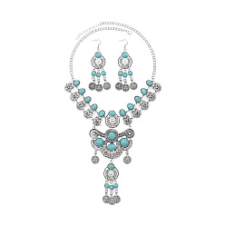 Античное Серебро Комплекты из ретро-монет с подвесками и серьгами из искусственной бирюзы, сплав ювелирных изделий, античное серебро, 510 мм