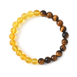 Смешанные камни Браслеты из натуральных окрашенных и нагретых бусин из кварца и тигрового глаза, эластичные браслеты для женщин, бусина : 8~8.5 mm, внутренний диаметр: 2-1/8 дюйм (5.4 см)